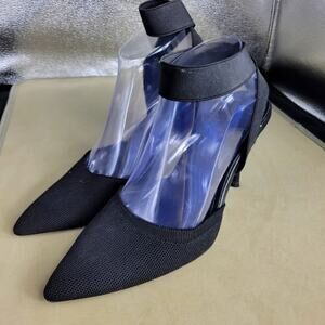 Cuccoo Black Heels Womens Size 8.5 Comfort Stretch Ankle Strap Whitchy Point Toe